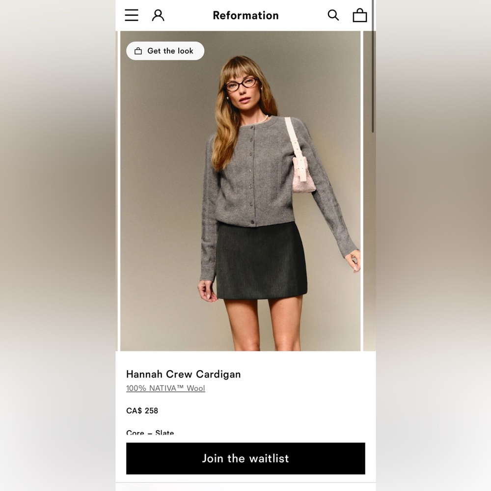NWT Reformation Gray Hannah Crew Cardigan